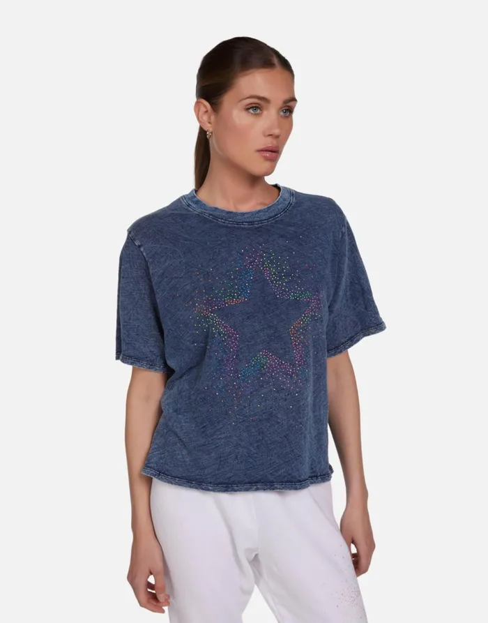 Women039s Rue Neon Stud Starburst Acid Denim Lauren Moshi Short Sleeve