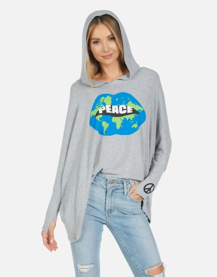 Women039s Wilma World Peace Lips Heather Grey Lauren Moshi Hoodies