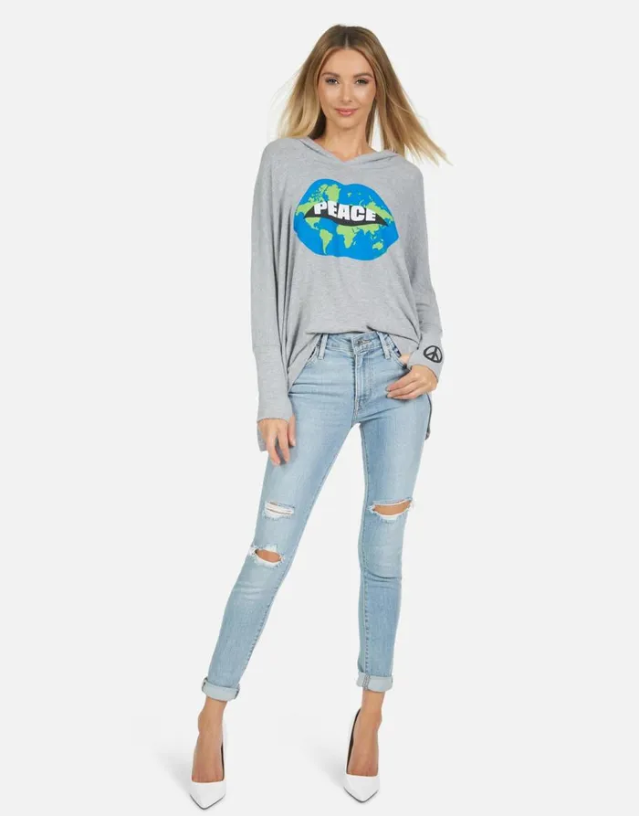 Women039s Wilma World Peace Lips Heather Grey Lauren Moshi Hoodies