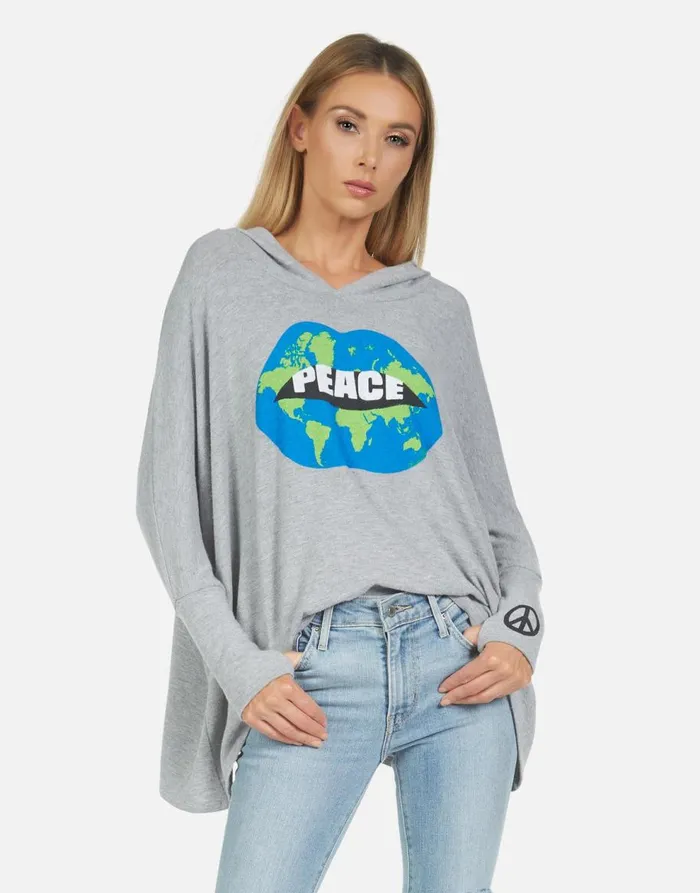 Women039s Wilma World Peace Lips Heather Grey Lauren Moshi Hoodies