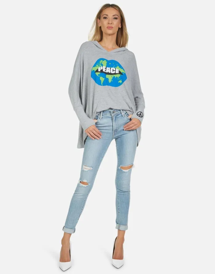 Women039s Wilma World Peace Lips Heather Grey Lauren Moshi Hoodies