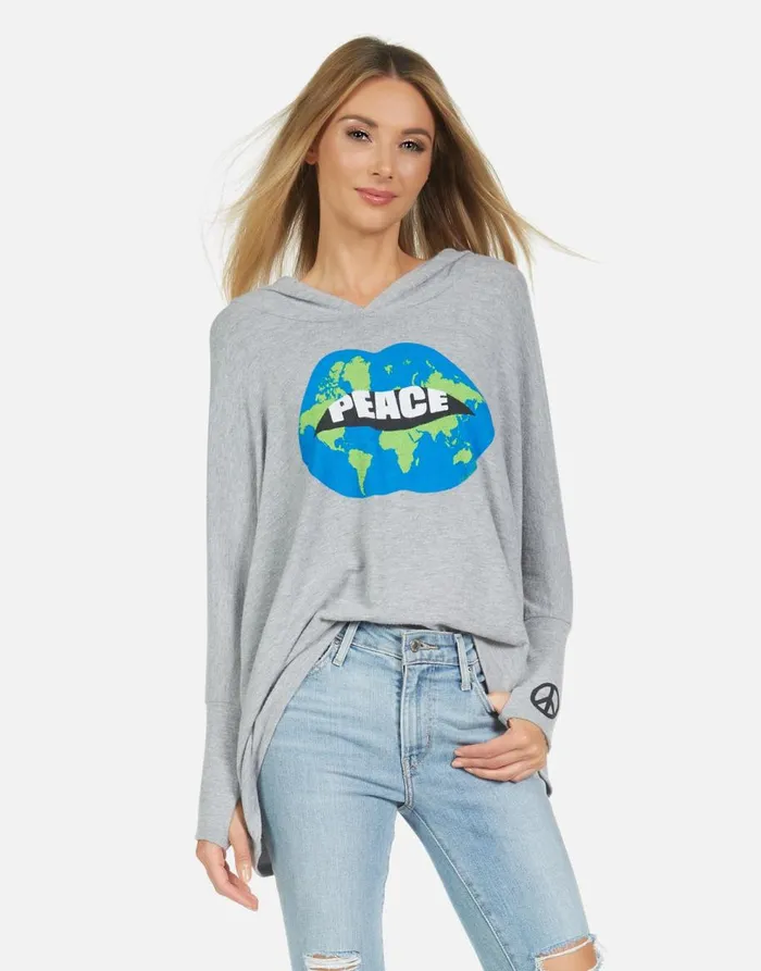 Women039s Wilma World Peace Lips Heather Grey Lauren Moshi Hoodies