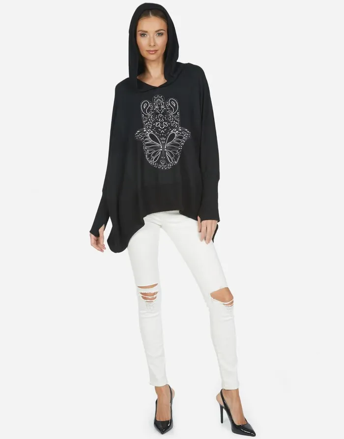 Women039s Wilma X Butterfly Hamsa Black Lauren Moshi Hoodies