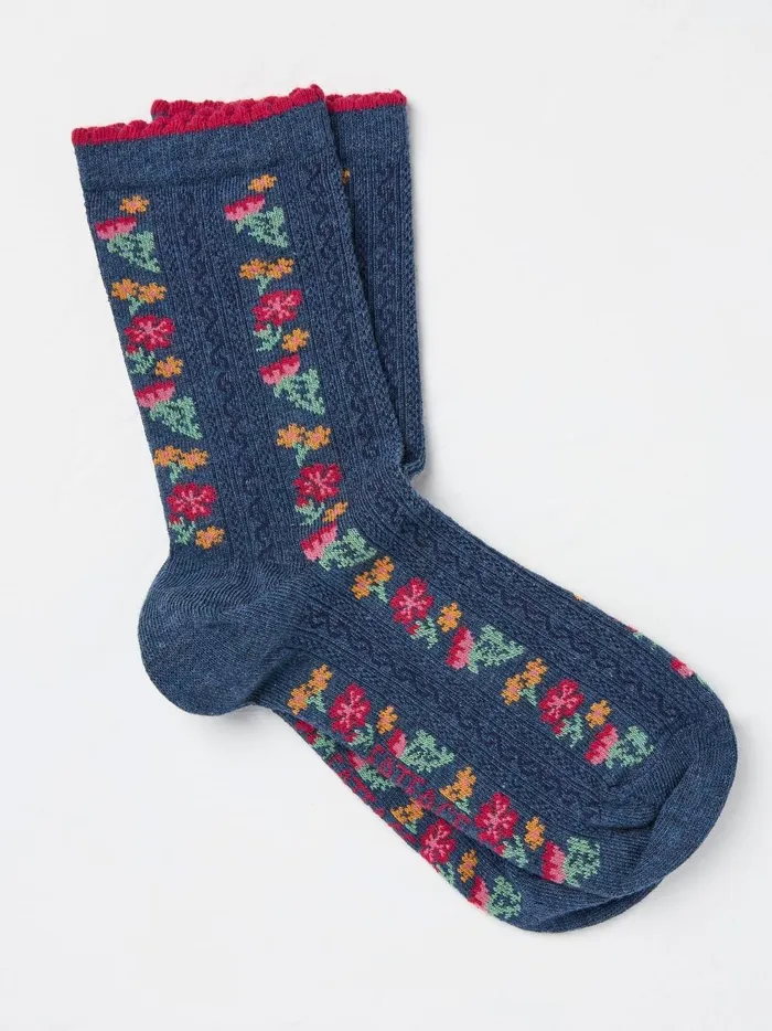 Women 3 For 2 Socks Fat Face Blue Floral Socks 1 Pack Size 47