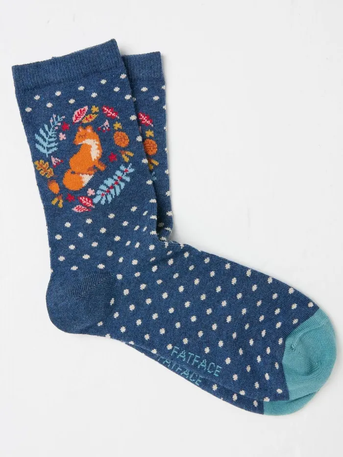Women 3 For 2 Socks Fat Face Blue Fox Wreath Socks 1 Pack Size 47