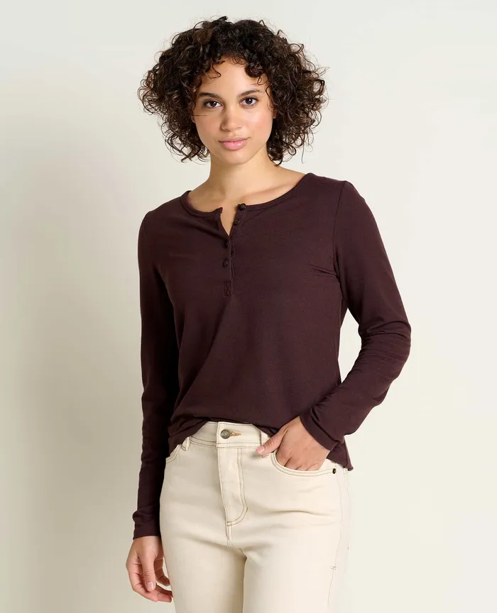 Women8217s Piru Long Sleeve Henley Carob Tops and TShirts ToadandCo