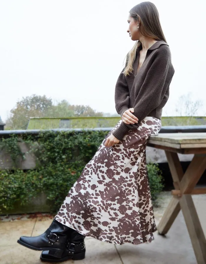 Women Abstract Animal Print Maxi Satin Slip Skirt Threadbare Skirts