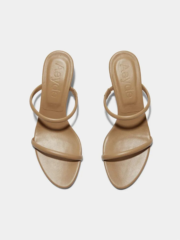 Women Aeyde ANNI Hazelnut Leather Heeled Slide Aeyde Heeled Sandals