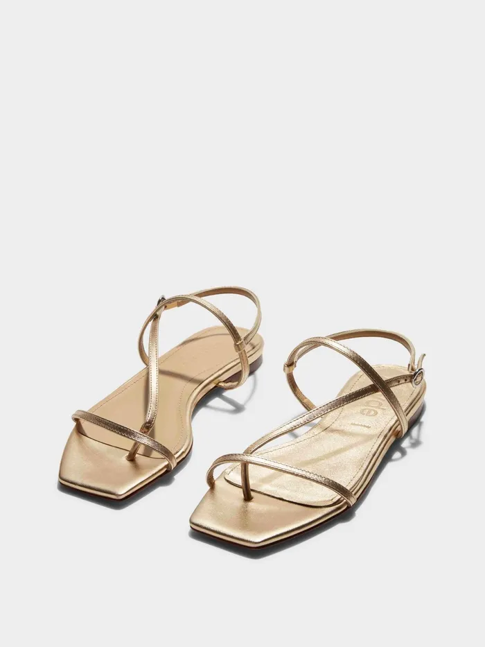 Women Aeyde ELLA Gold Leather Flat Sandal Aeyde Flat Sandals