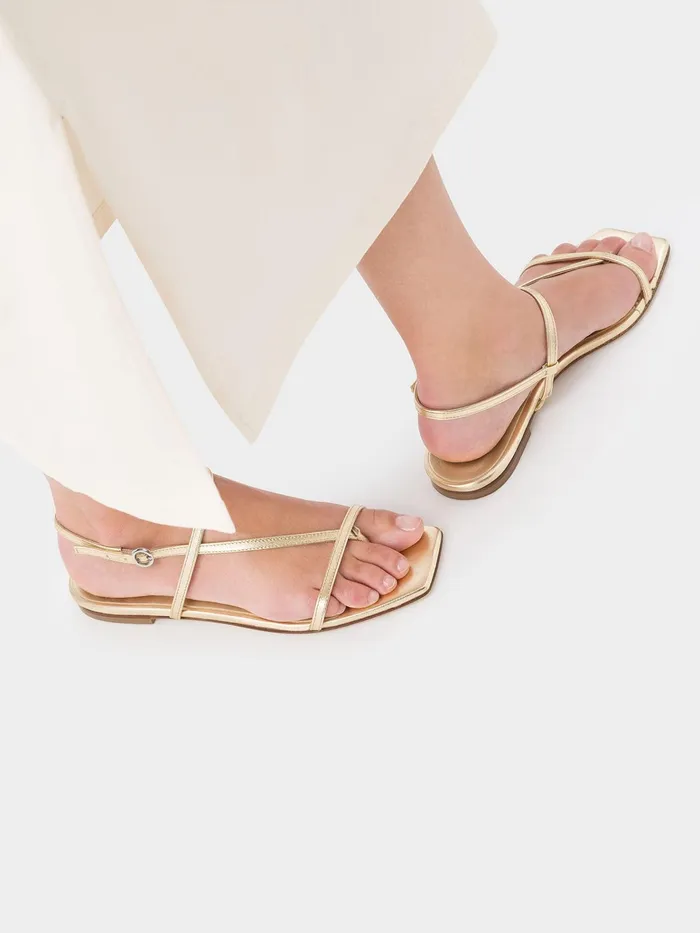 Women Aeyde ELLA Gold Leather Flat Sandal Aeyde Flat Sandals