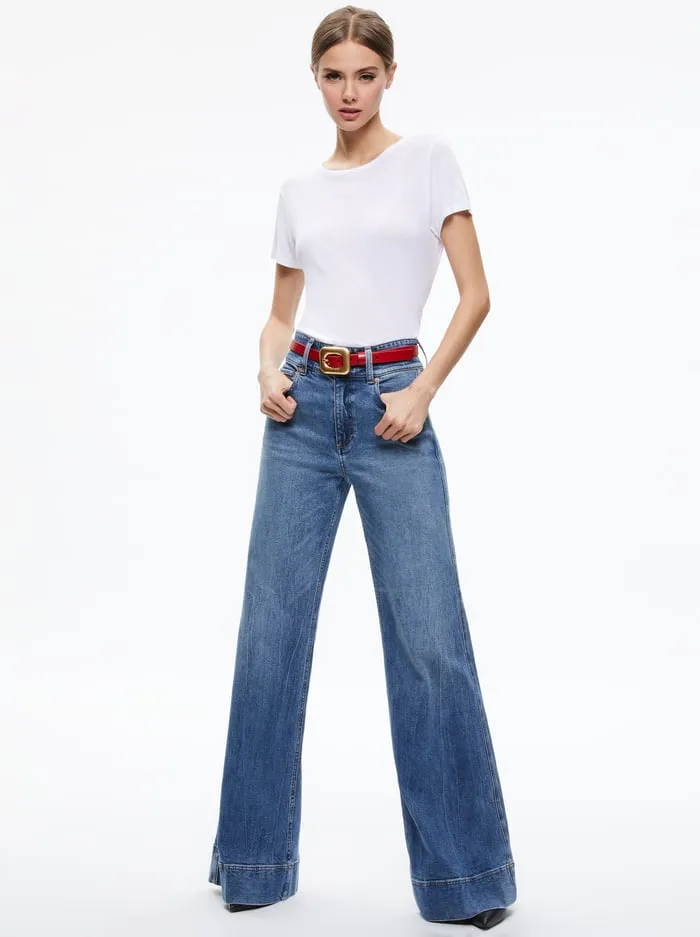 Women Alice Olivia Letty Buckle Belt Bright Rubygold