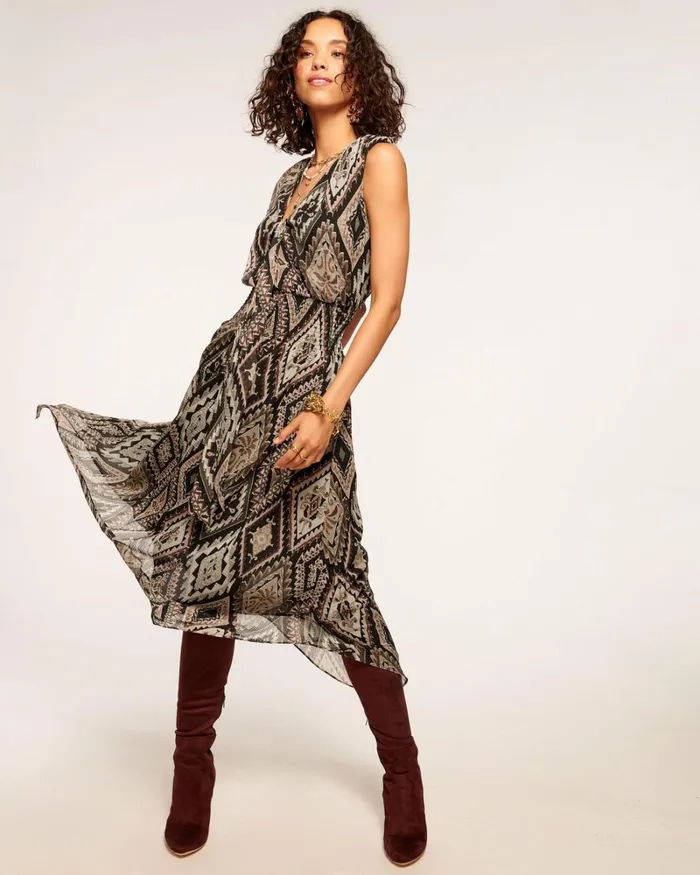 Women Amara VNeck Midi Dress Black Diamond Ramy Brook Dresses