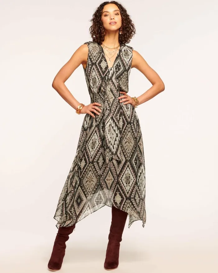 Women Amara VNeck Midi Dress Black Diamond Ramy Brook Dresses Women Amara VNeck Midi Dress Black Diamond Ramy Brook Dresses