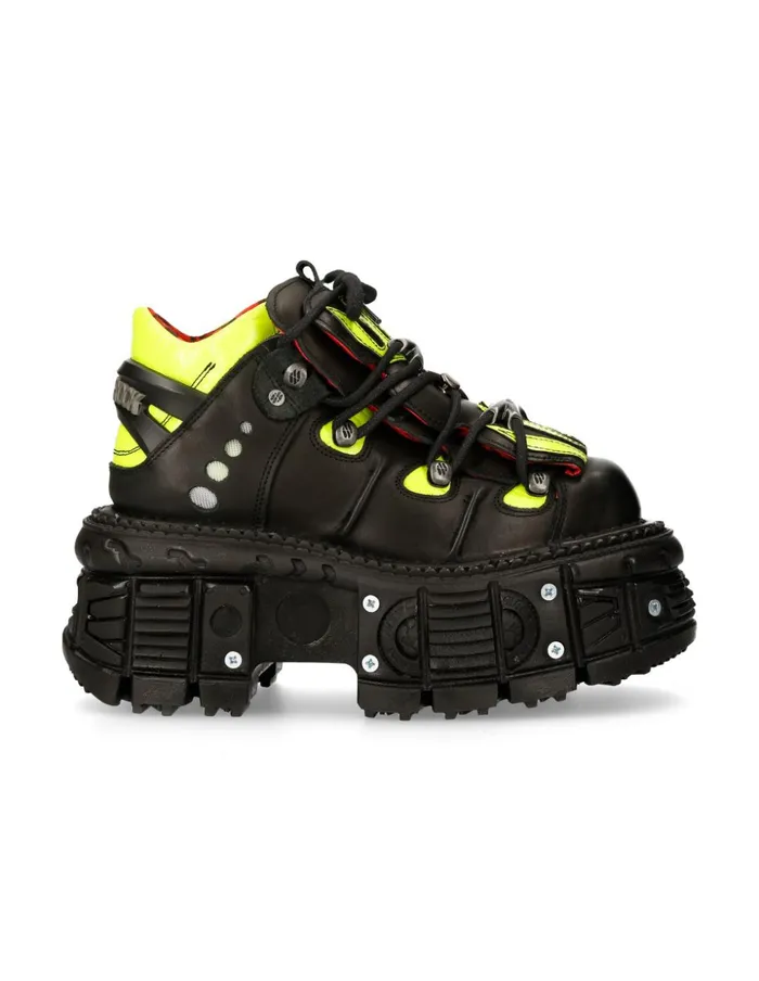 Women Ankle Boot Black Imperfect Tank With Laces MMet011C2 New Rock Platform