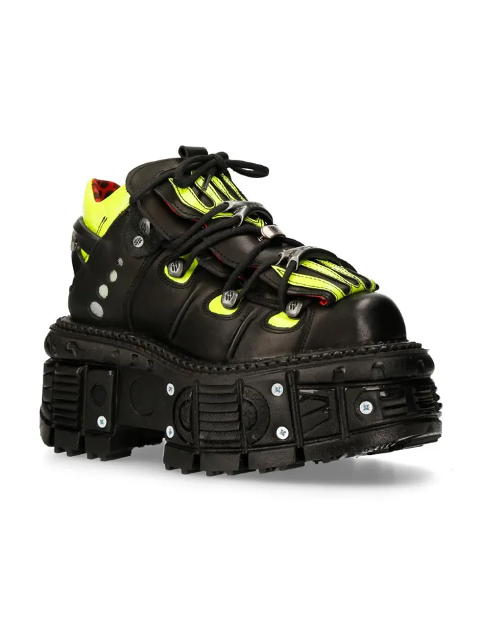 Women Ankle Boot Black Imperfect Tank With Laces MMet011C2 New Rock Platform