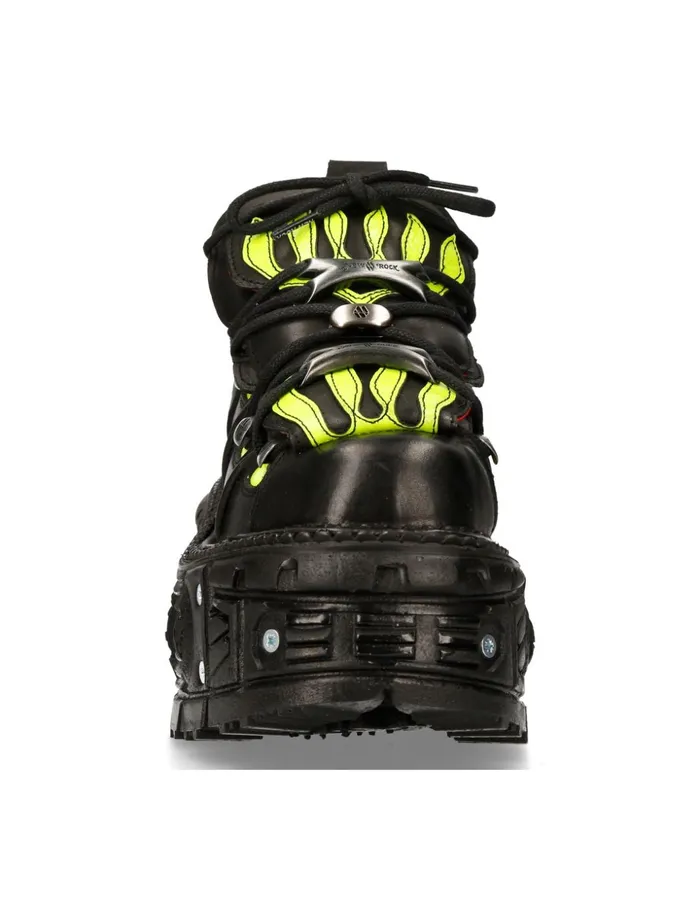 Women Ankle Boot Black Imperfect Tank With Laces MMet011C2 New Rock Platform