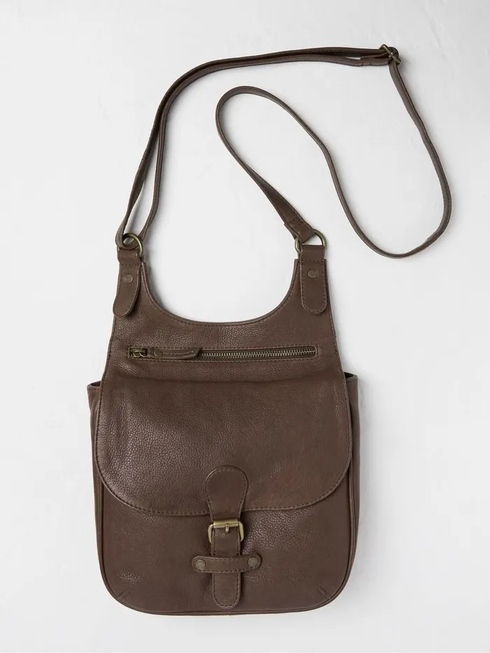 Women Bags and Purses Fat Face Anna Brown Oiled Leather Crossbody Bag