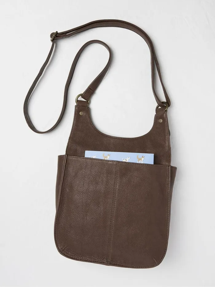 Women Bags and Purses Fat Face Anna Brown Oiled Leather Crossbody Bag