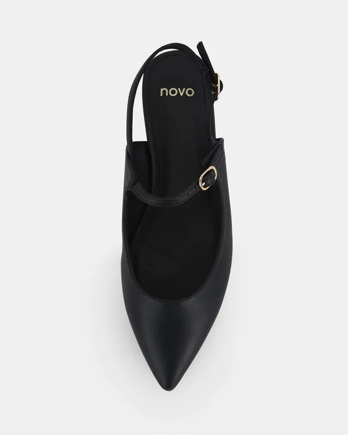 Women Ballet Flats NOVO Shoes CHARVI BLACK Slip Ons