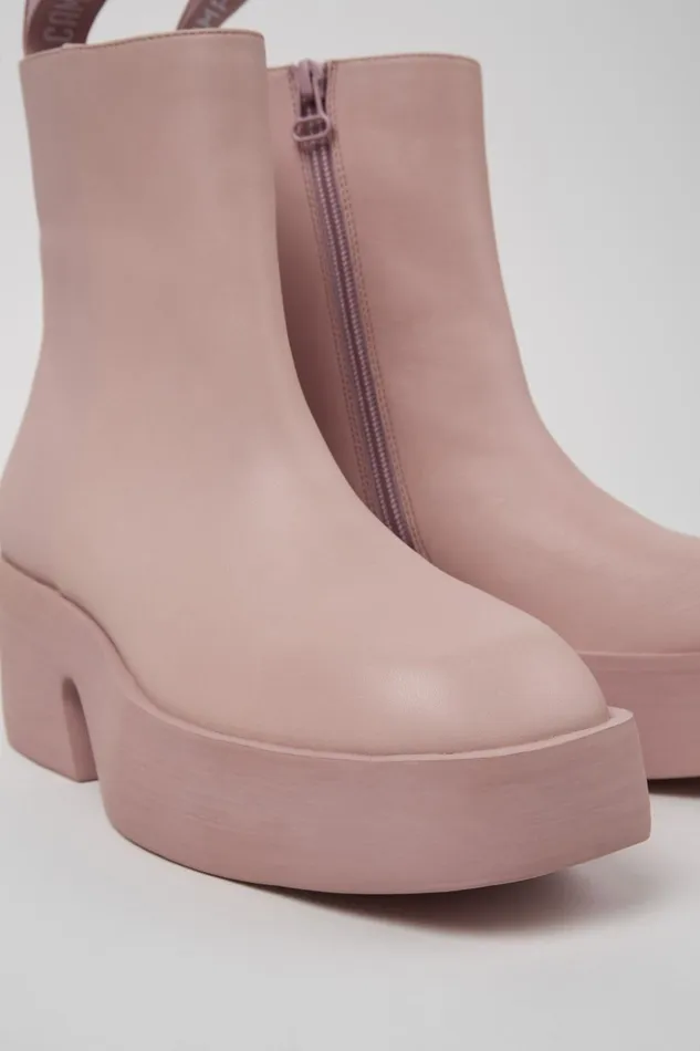 Women Billie Pink Leather Boots Camper Ankle Boots