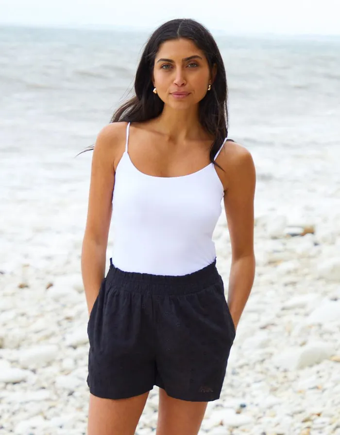 Women Black Broderie Detail Beach CoverUp Shorts Threadbare Shorts