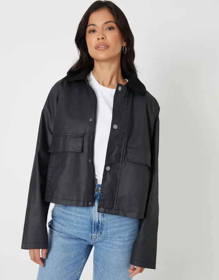 Women Black Waxed Jacket Threadbare Jackets