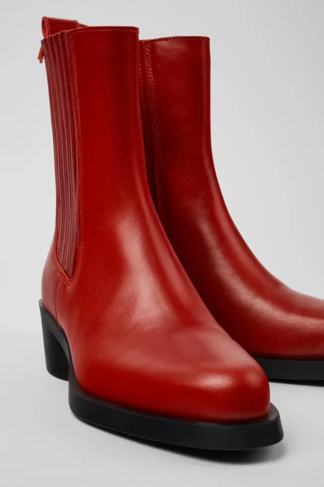 Women Bonnie Red Leather Boots Camper Ankle Boots