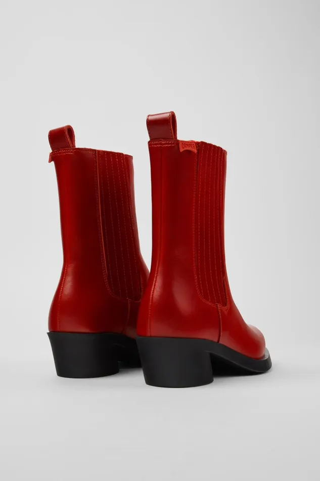 Women Bonnie Red Leather Boots Camper Ankle Boots Women Bonnie Red Leather Boots Camper Ankle Boots