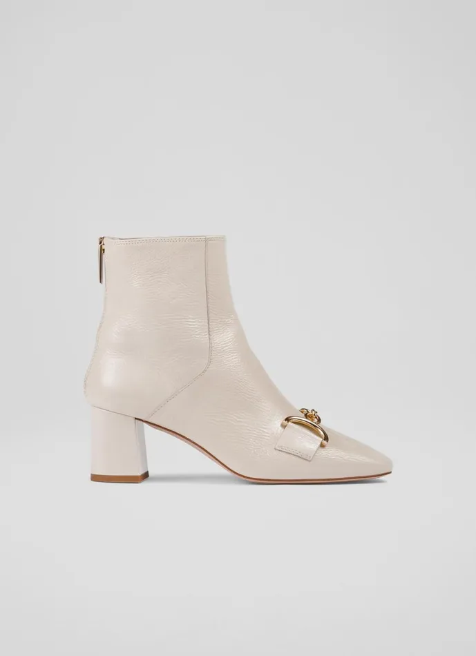 Women Boots LKBennett Nadina Ecru Crinkle Patent Ankle Boots Ecru