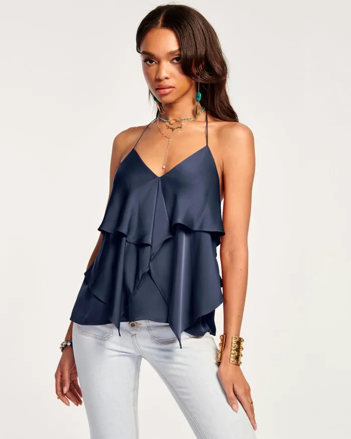 Women Brittany Ruffle Tank Top Navy Ramy Brook Tops Women Brittany Ruffle Tank Top Navy Ramy Brook Tops