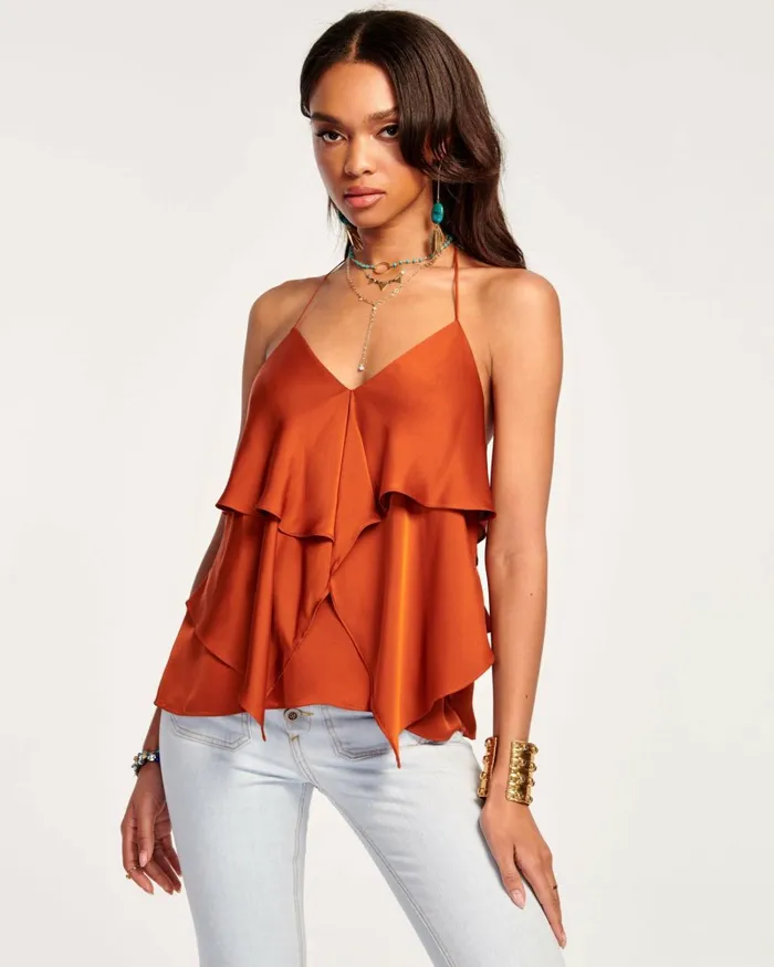 Women Brittany Ruffle Tank Top Navy Ramy Brook Tops Women Brittany Ruffle Tank Top Navy Ramy Brook Tops
