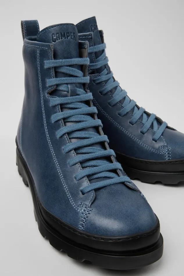 Women Brutus Blue Leather Boots Camper Ankle Boots
