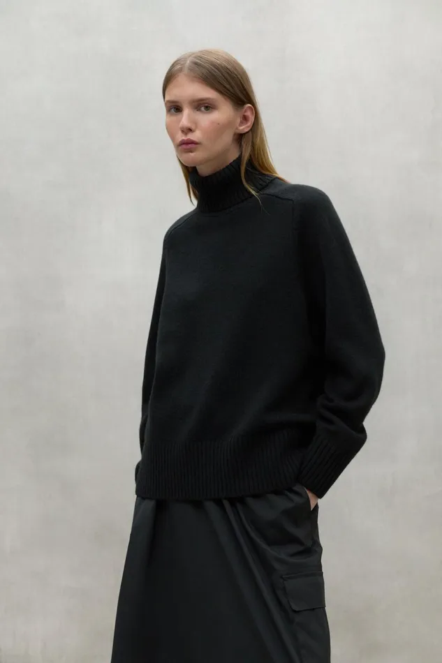 Women Caqui Turtleneck Jumper Black Ecoalf Knitwear
