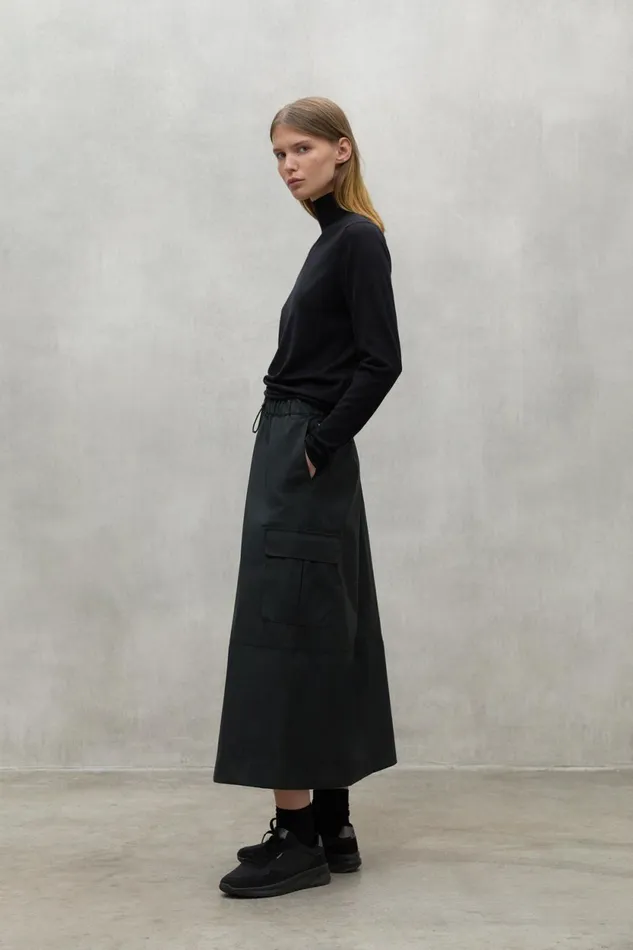 Women Caqui Turtleneck Jumper Black Ecoalf Knitwear