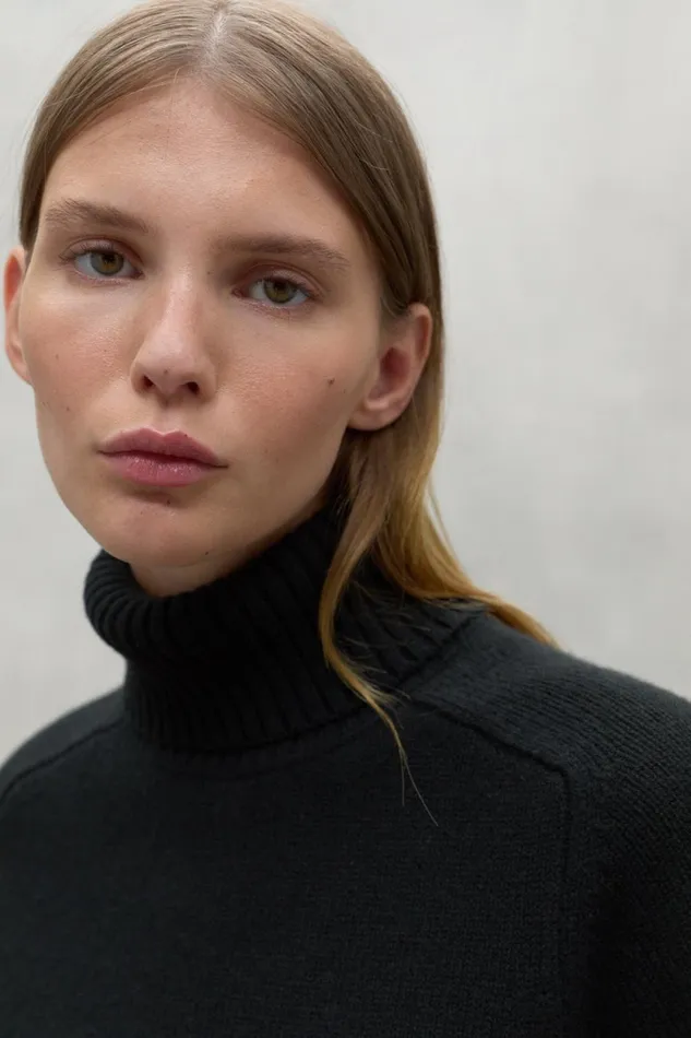 Women Caqui Turtleneck Jumper Black Ecoalf Knitwear