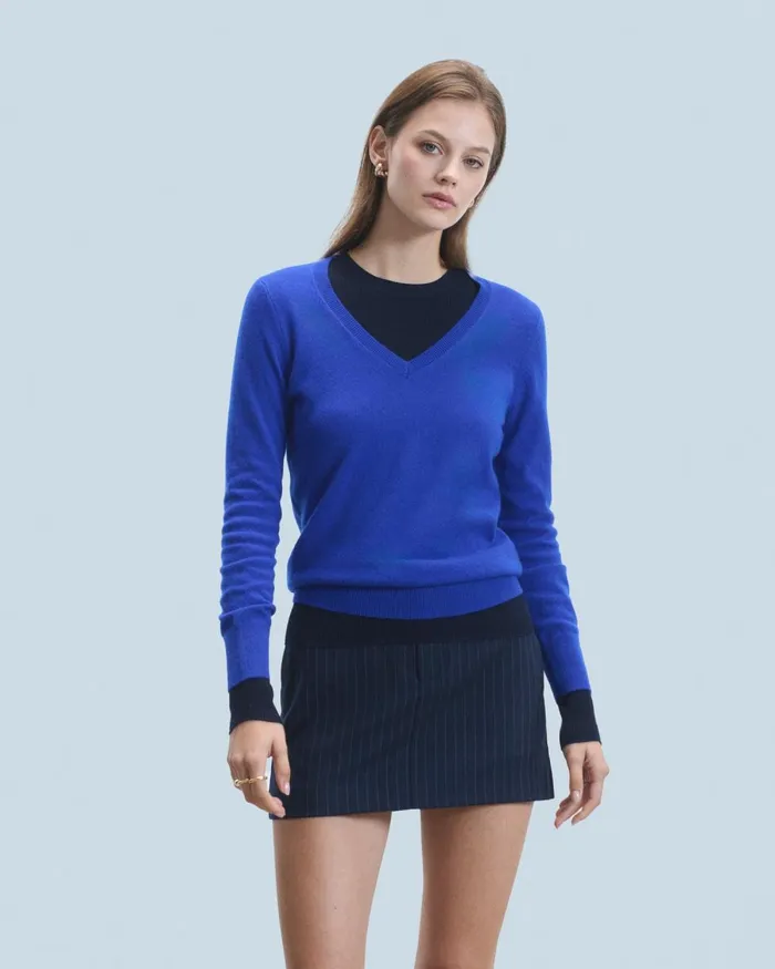 Women Cashmere Sweaters From Future Basic VNeck Sweater Popblue