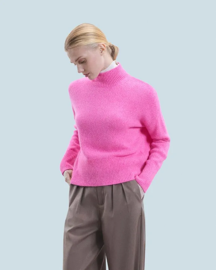 Women Cashmere Sweaters From Future Oversized Mock Neck Sweater Bright Pink Mou Women Cashmere Sweaters From Future Oversized Mock Neck Sweater Bright Pink Mou