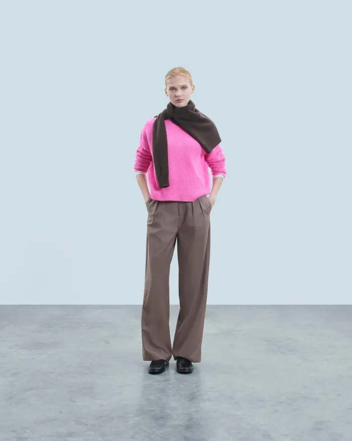 Women Cashmere Sweaters From Future Oversized Mock Neck Sweater Bright Pink Mou