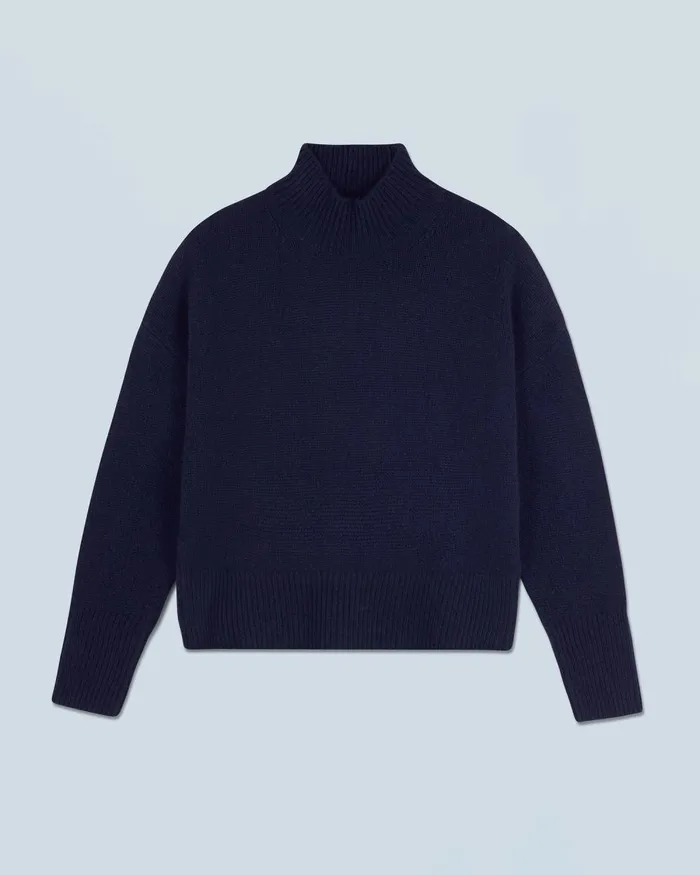 Women Cashmere Sweaters From Future Oversized Mock Neck Sweater Navy