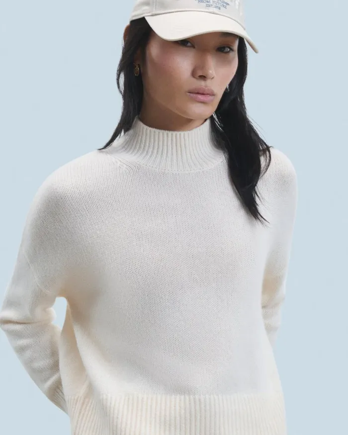 Women Cashmere Sweaters From Future Oversized Mock Neck Sweater Navy