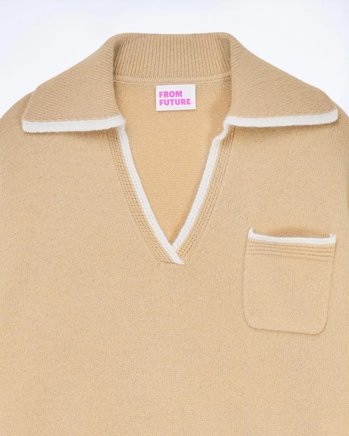 Women Cashmere Sweaters From Future TwoTone Polo Neck Sweater Beige