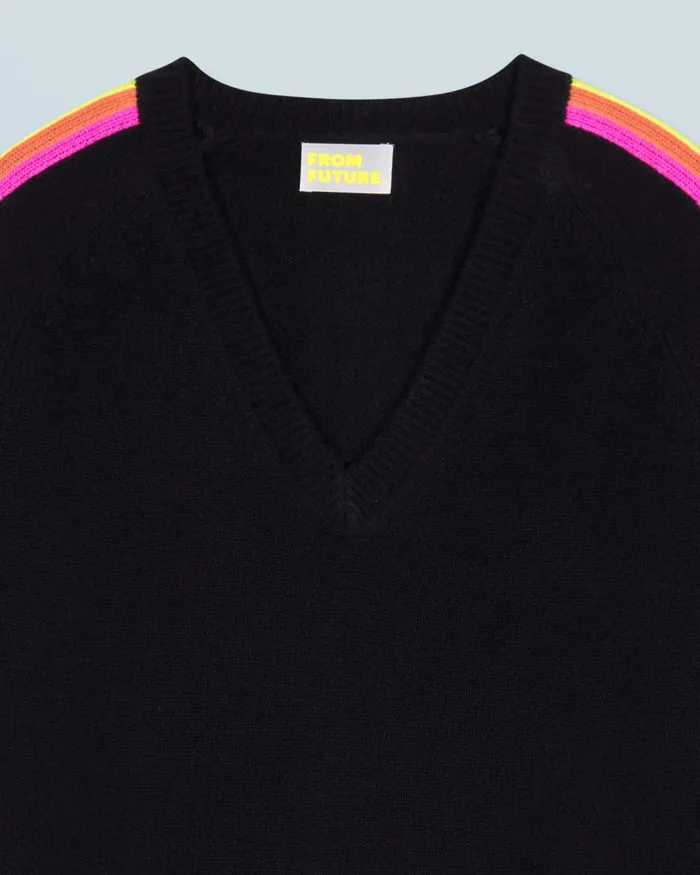 Women Cashmere Sweaters From Future VNeck Sweater With Multicolor Stripes Black