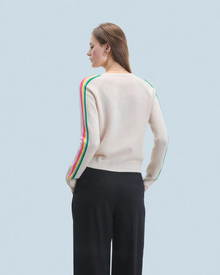 Women Cashmere Sweaters From Future VNeck Sweater With Multicolor Stripes Sand