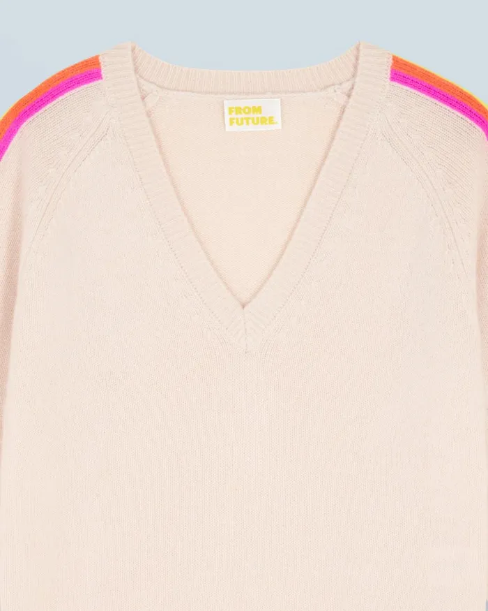 Women Cashmere Sweaters From Future VNeck Sweater With Multicolor Stripes Sand