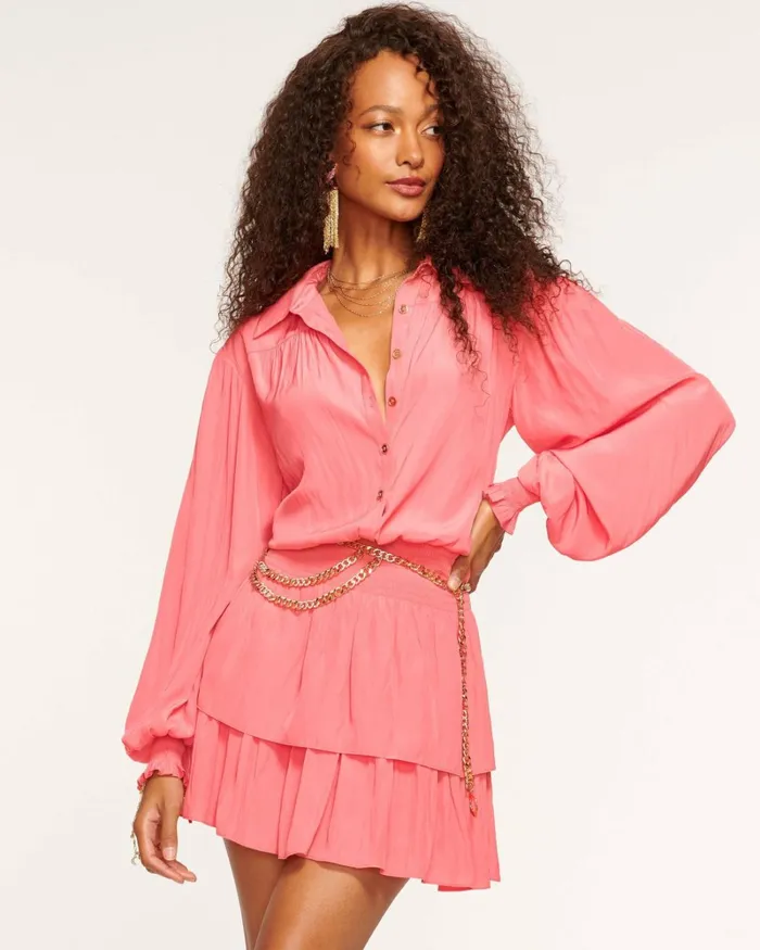 Women Charlie Button Down Mini Dress Poppy Pink Ramy Brook Dresses Women Charlie Button Down Mini Dress Poppy Pink Ramy Brook Dresses