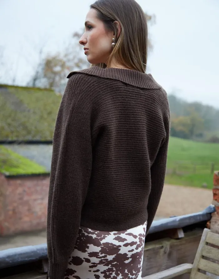 Women Chocolate Trophy Neck Pullover Knitted Jumper Threadbare Jumpers Women Chocolate Trophy Neck Pullover Knitted Jumper Threadbare Jumpers