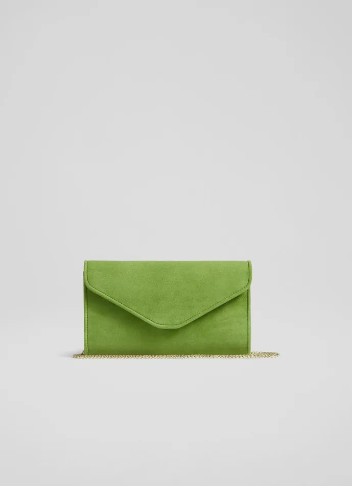 Women Clutch Bags LKBennett Dominica Apple Green Suede Clutch Bag