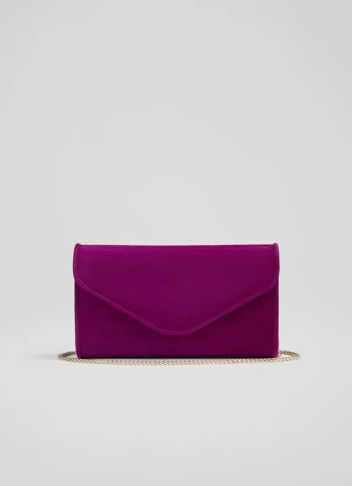 Women Clutch Bags LKBennett Dominica Magenta Suede Clutch Bag