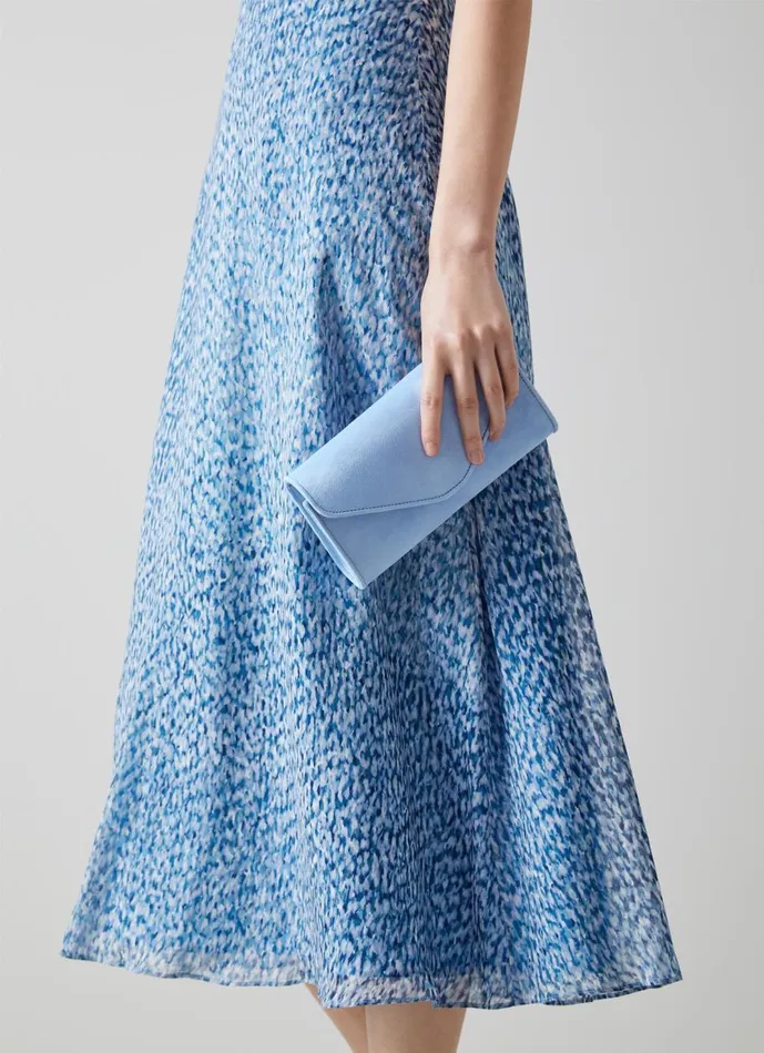 Women Clutch Bags LKBennett Dominica Pale Blue Suede Clutch Bag Women Clutch Bags LKBennett Dominica Pale Blue Suede Clutch Bag