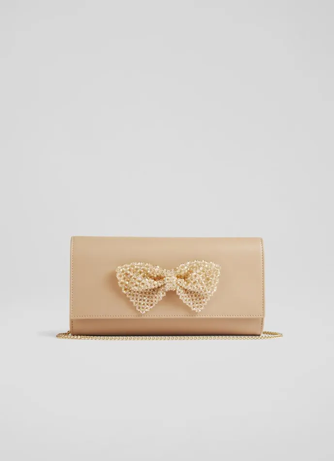 Women Clutch Bags LKBennett Erla Beige Leather Clutch Bag